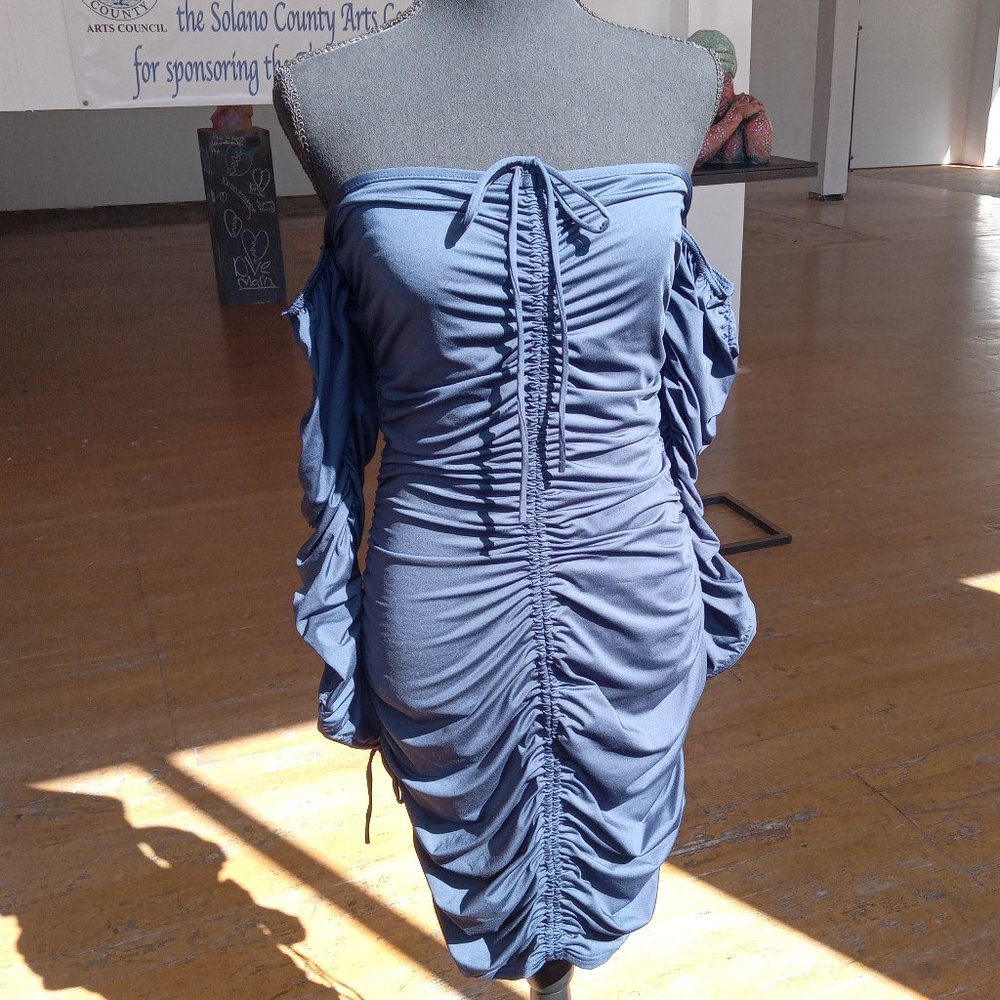 Navy longsleve off the shoulder adjustable rushing dress - Picture 1 of 8